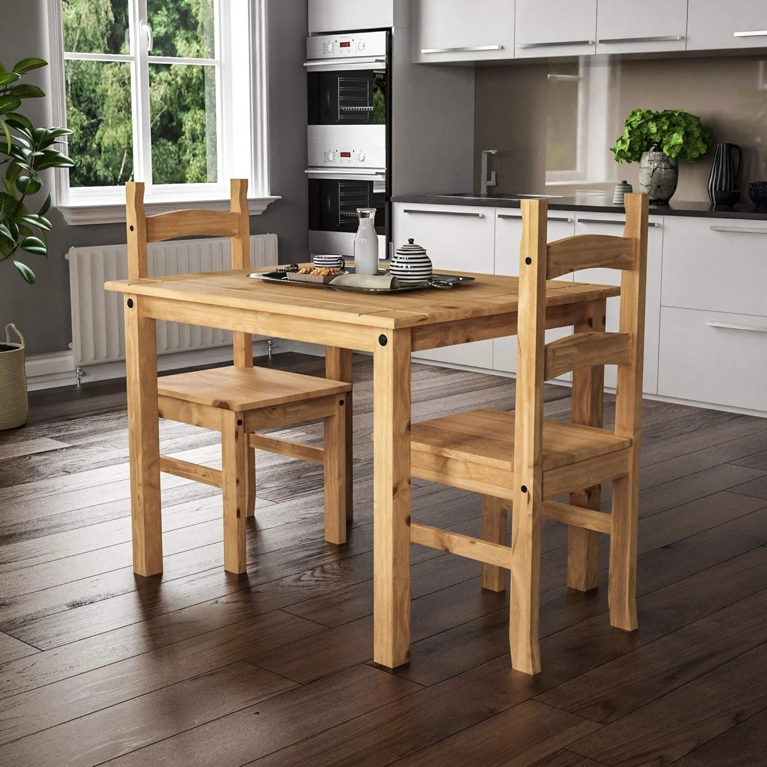 Small Natural Wooden Dining Table And 2 Chairs Set